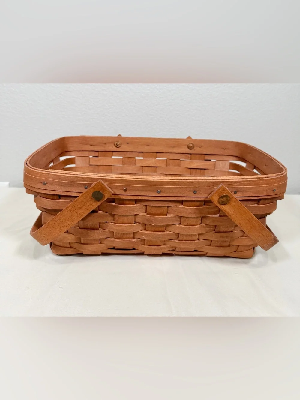 Vintage 1989 Longaberger Woven Serving Basket Natural Brown Swing Handle 4.5x11